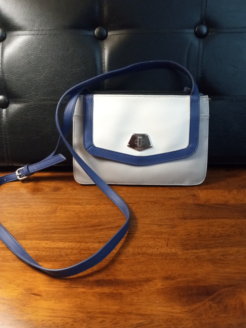 White and Blue Trim Crossbody Bag - Elegant Everyday Carry
